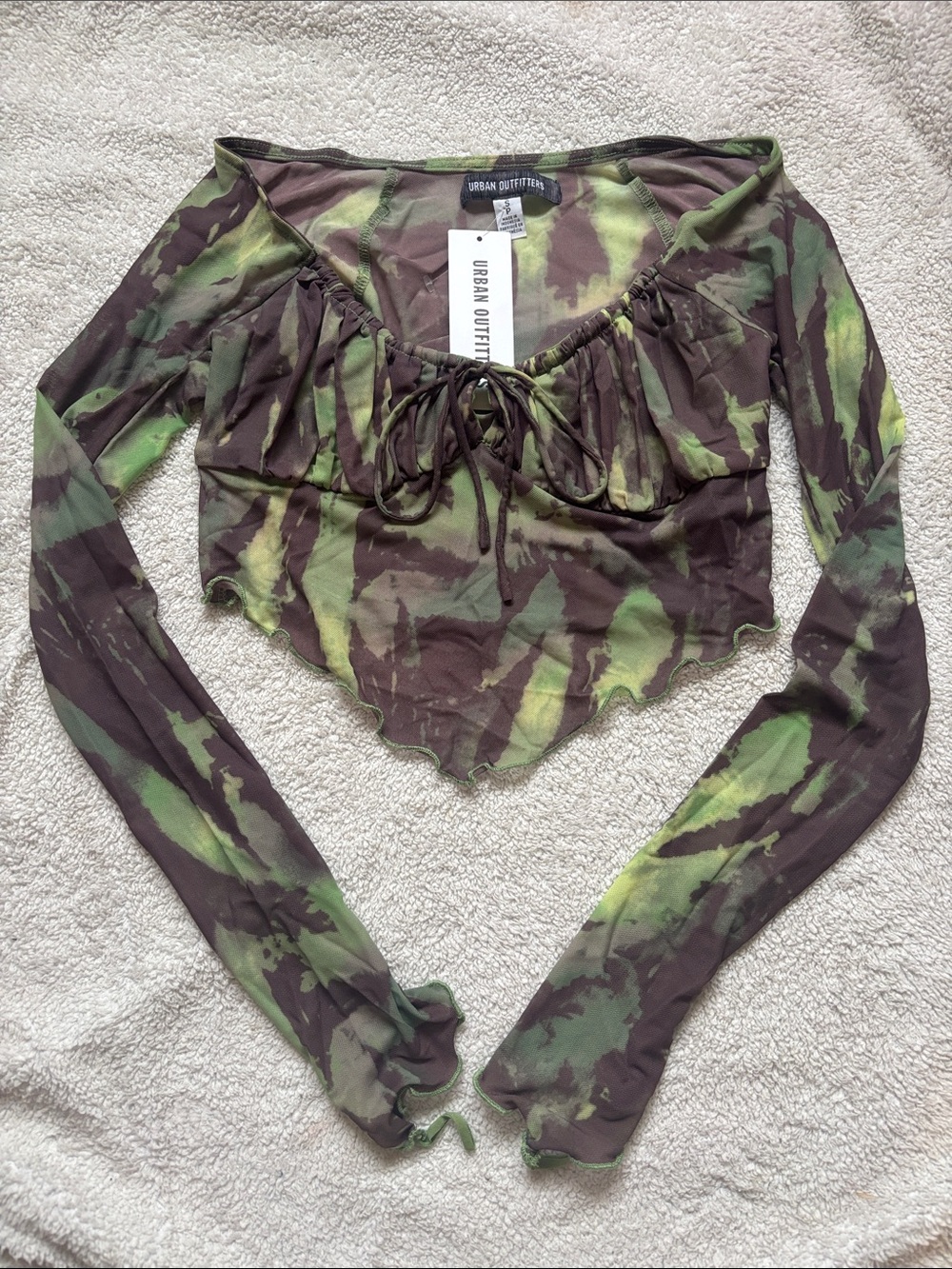 Urban Outfitters Green & Brown Long Sleeve Crop Top
